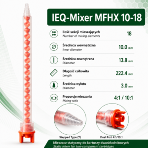 Dysza mieszająca, mikser, mieszacz do kleju 2K, typ MFHX 10-18 czerwony, 10:1